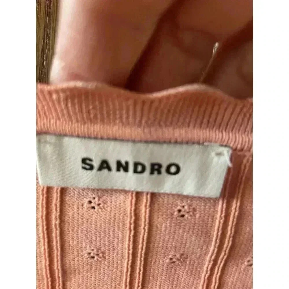 Sandro Passiflore Pointelle Short Sleeve Cardigan Salmon/Pink Size xs/s/1 - Picture 15 of 15